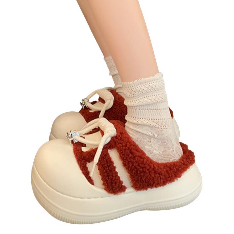 Women's High-Value Thick-Soled Cotton Slippers: Warm, Non-Slip, Fluffy, Height-Boosting for Autumn/Winter
