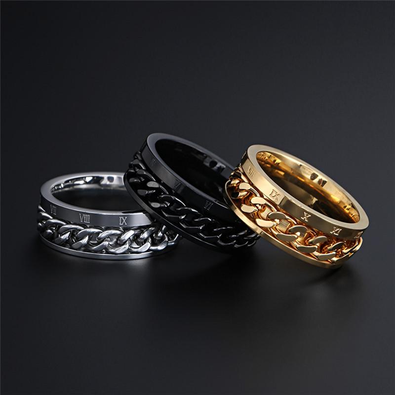Modyle Gold Color Roman Numerals Ring Stainless Steel Men Women Spinner Chain Ring Bijoux Bague Femme Anillos Mujer