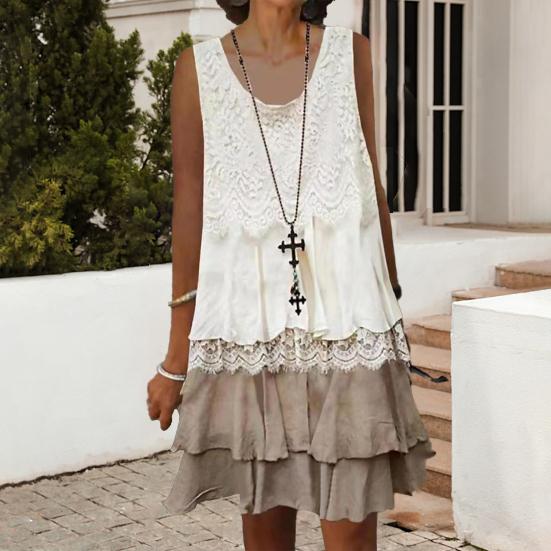 

Женское платье-жилет, многослойное повседневное платье с цветочной вышивкой, модное летнее платье-жилет с низким вырезом, большой подол