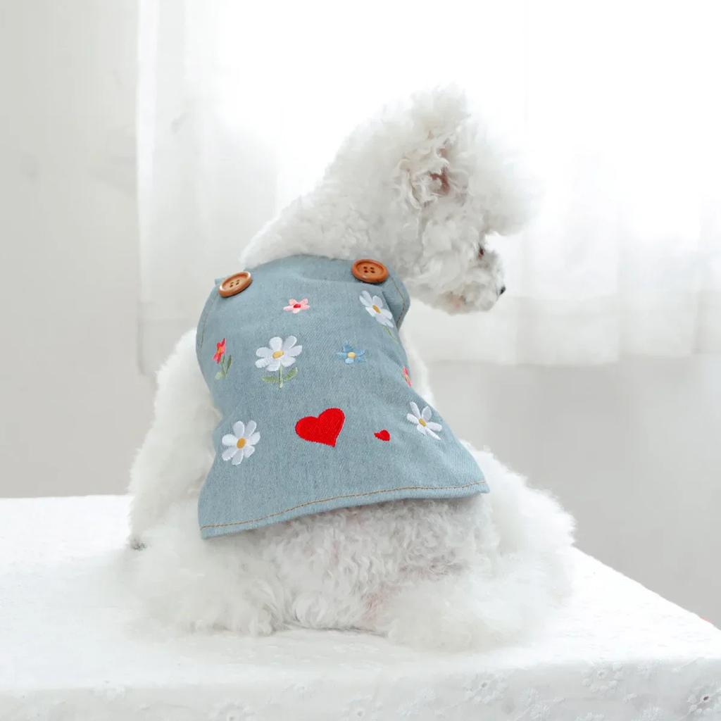 Haustier Cowboy Stickerei Kleine Blume Strap Rock Hund Katze Kleidung Herbst/Winter Neue Blume Schatz Cowboy Rock