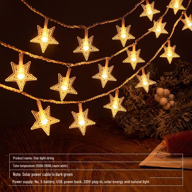 Luzes de Cordão de LED Estrela - Alimentadas por Bateria, Ideais para Decoração de Quarto, Casamentos e Mercados Noturnos