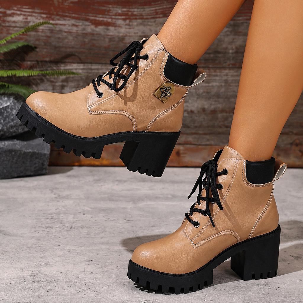 Thick-heeled Martin Boots Women's 2025 Autumn/winter New High-top Platform Platform Plus-size Booties