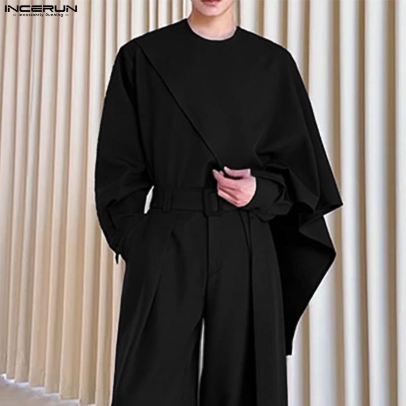 INCERUN S-5XL Men Round Neck Layers Long Sleeve Solid Casual Shirts Tops