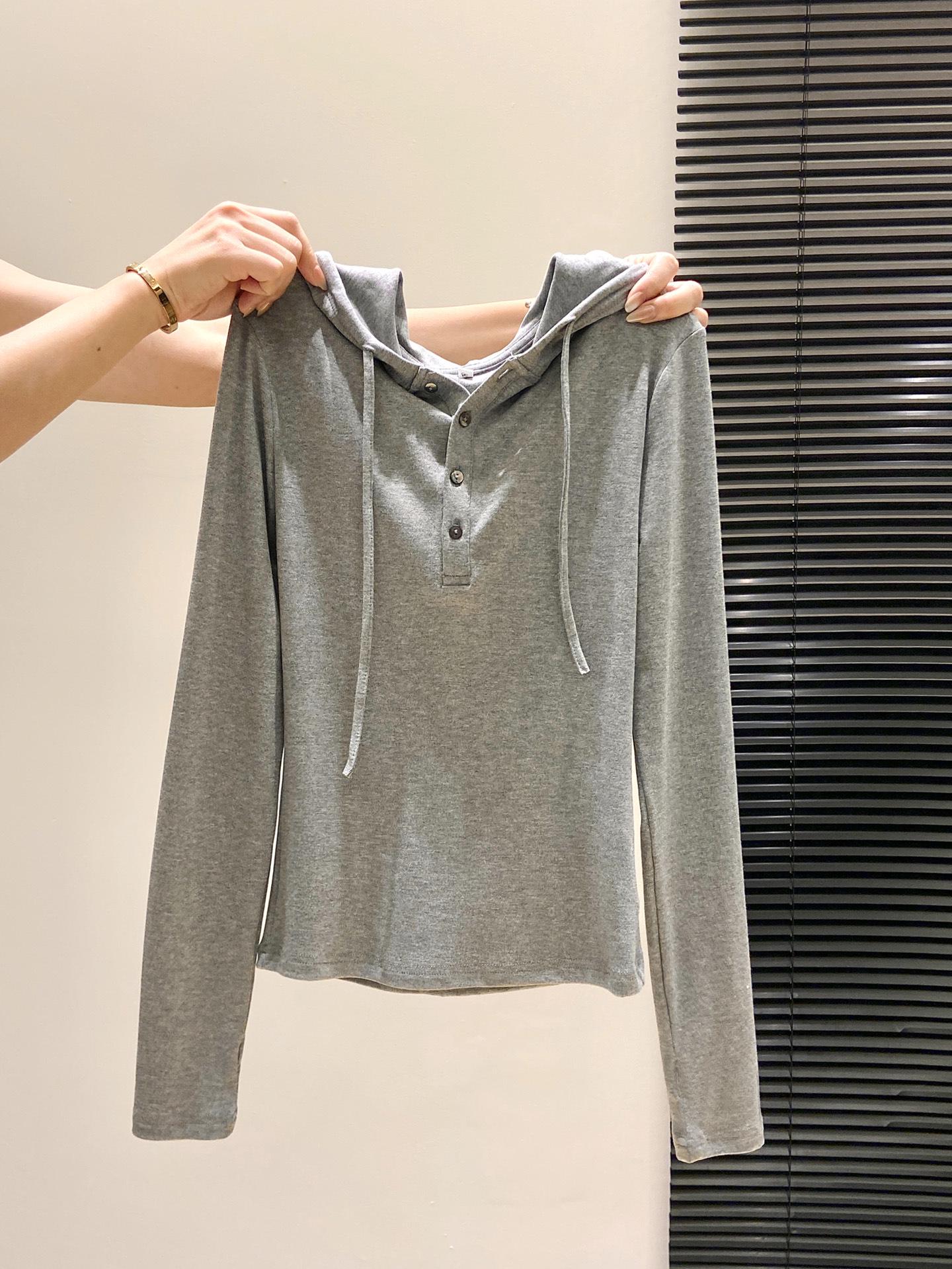 American Sweet Spicy Girl V-Neck Button-Up Cropped Hoodie T-Shirt – Long-Sleeve Brushed Base Layer for Autumn/Winter Women XL серый