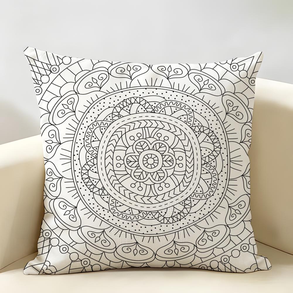 Gray Blend Pattern Cushion Cover Natural Linen Organic Fabric Double-Sided Printing Breathable Perfect For Home Decor