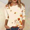 Women's Fashion 3/4 Sleeve Round Neck Top with Maple Leaf Print for Casual Wear