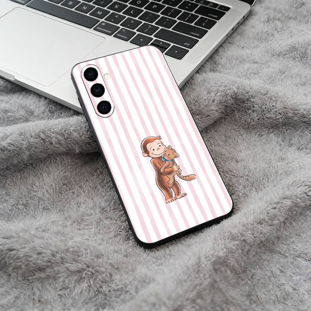 C-Curious- G-George the Monkey Soft Silicone phone Case for Samsung Galaxy A73/A71/A72/A70/A53/A52/A51 - Black