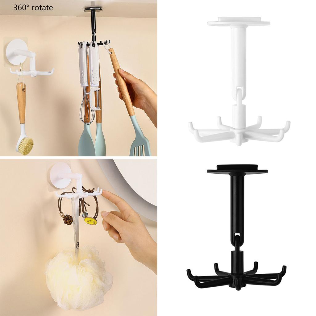 360 Degree Rotating Hook Plastic 7 Prong Swivel Hook for Hanging Pots Towels Keys Space Saving Bathroom Towel Hook