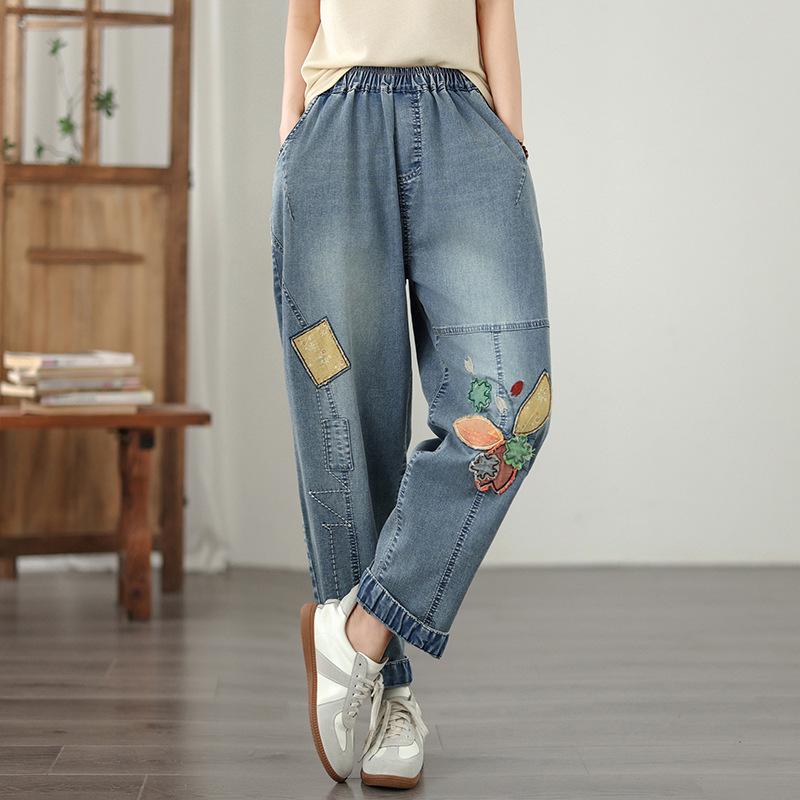 

Artistic Plus Size Embroidered Harem Jeans Medium светло-синий