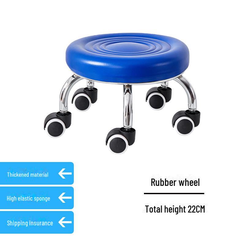 Silent Mobile Beauty Stool with Universal Wheels - Multifunctional, Low-Profile, Round Design for Home or Studio Use.