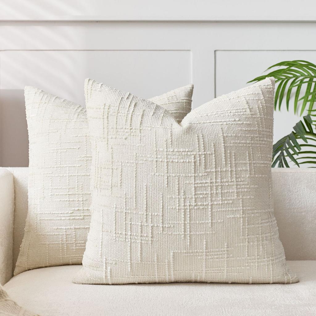 1Pc Chenille Throw Pillow Cover 18x18In Bamboo Thread Yarn Texture Cushion Cover Solid Farmhouse Pillowcases Decor for Home Sofa