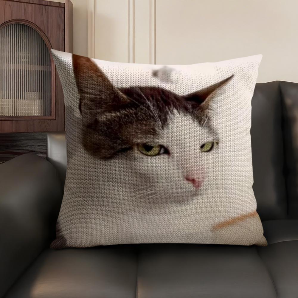 Meme Cat Funny Cushion Cover Natural Linen Organic Fabric Double-Sided Printing Sofa Home Decor Gift Pillow Case