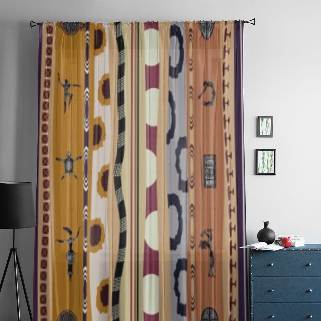 Seamless Tribal Pattern With Silhouettes Of The People Chiffon Sheer Curtains Living Room Bedroom Window Voiles Tulle Curtain
