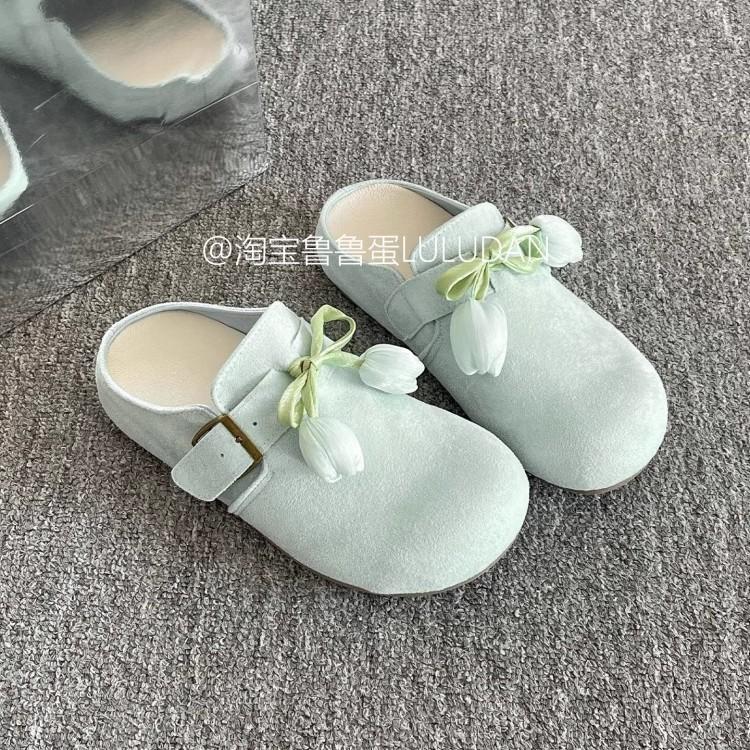 Baotou slippers women's new spring and summer fashion casual shoes in 2025 versatile cartoon belt buckle Boken shoes