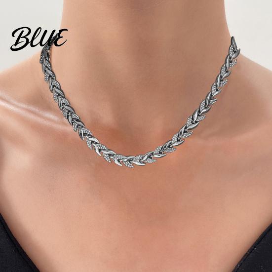 Necklace Bracelet Combo 2Pcs/Set Women Jewelry Set Leaves Shape Rhinestone