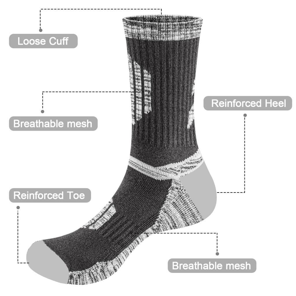 YUEDGE Breathable Cotton Cushioned Thick Hiking and Sports Set Men's Socks, 5-Pair (Black/Dark Blue/Dark Gray/Olive Green/Red)