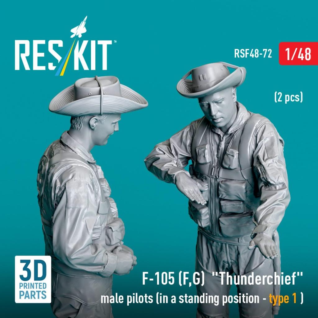Reskit Male Pilot Standing Posture 1 2 Figures Resin Kit 1/48 F-105F/G RSKF48-0072 (Person)