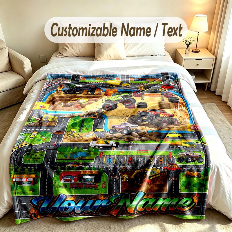City Urban Theme Custom Blanket Personalized Name & Text Customized Soft Warm Throw Blanket Home Decor