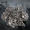 7 Pcs White Leaf Flower Metal Dice Hollow Metal Polyhedral Dice Set Suitable for Role-Playing RPG  Board Game Card Game