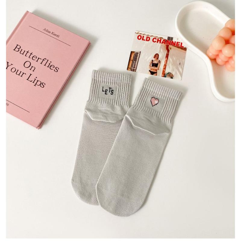 Spring Versatile Letter Heart Mid-calf Socks for Ladies, Breathable Cotton Socks