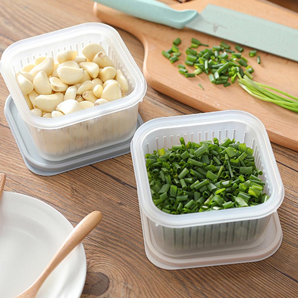 Round Drain Sealed Crisper Ginger Garlic Onion Food Fridge Kitchen Storage Box