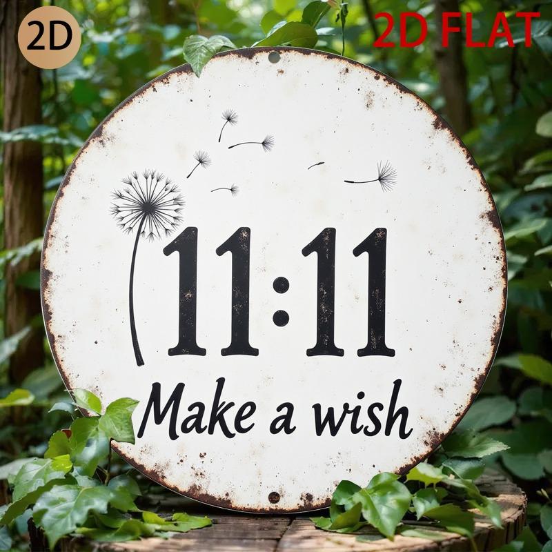 D Flat Round Dandelion Metal Sign Make a Wish Rustic Wall Art Home Decor 20x20cm(8x8inch)
