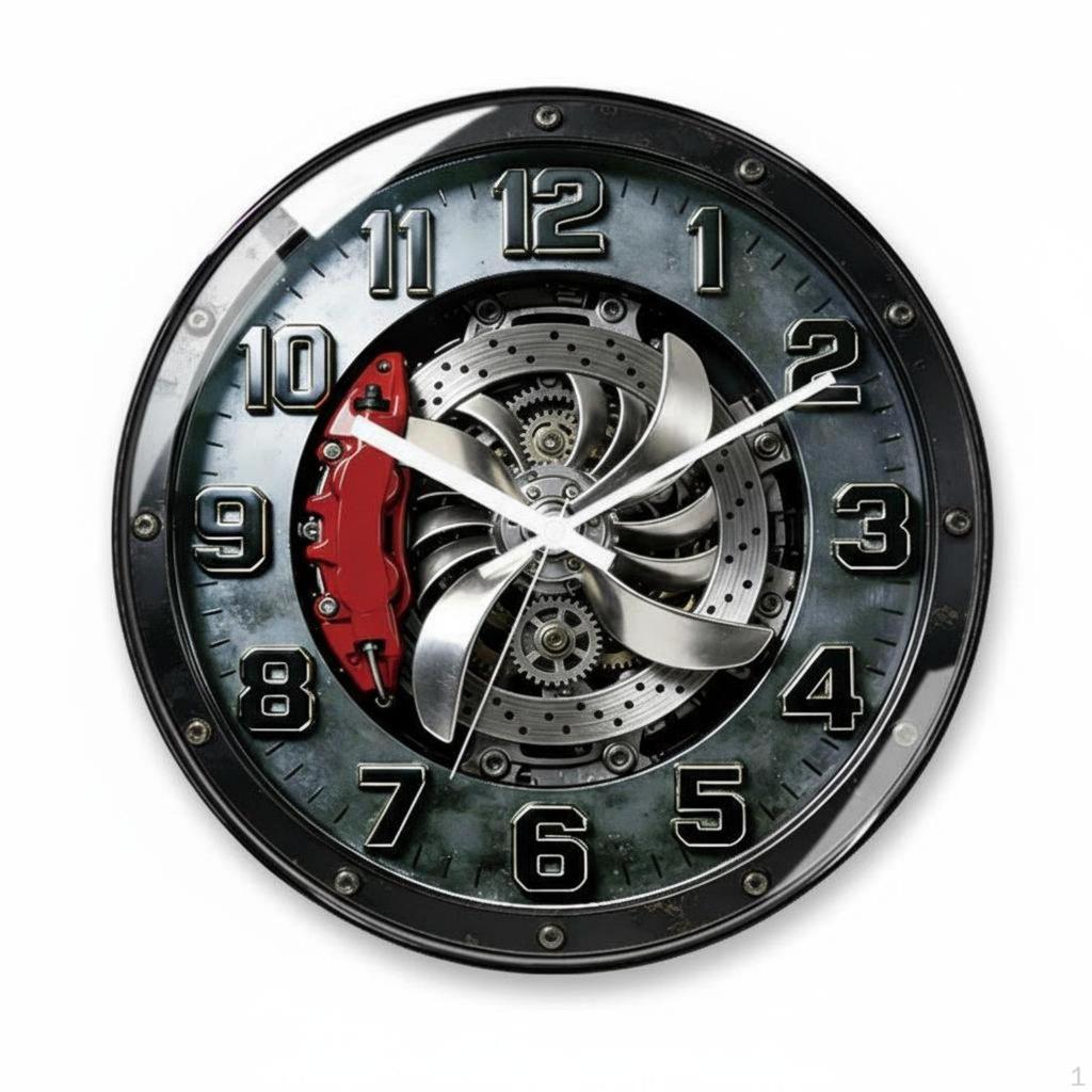 Car Wheel Hub Clock Noiseless Mechanism Brake Disc Wall 3D Decorative Piece Decor for Men,