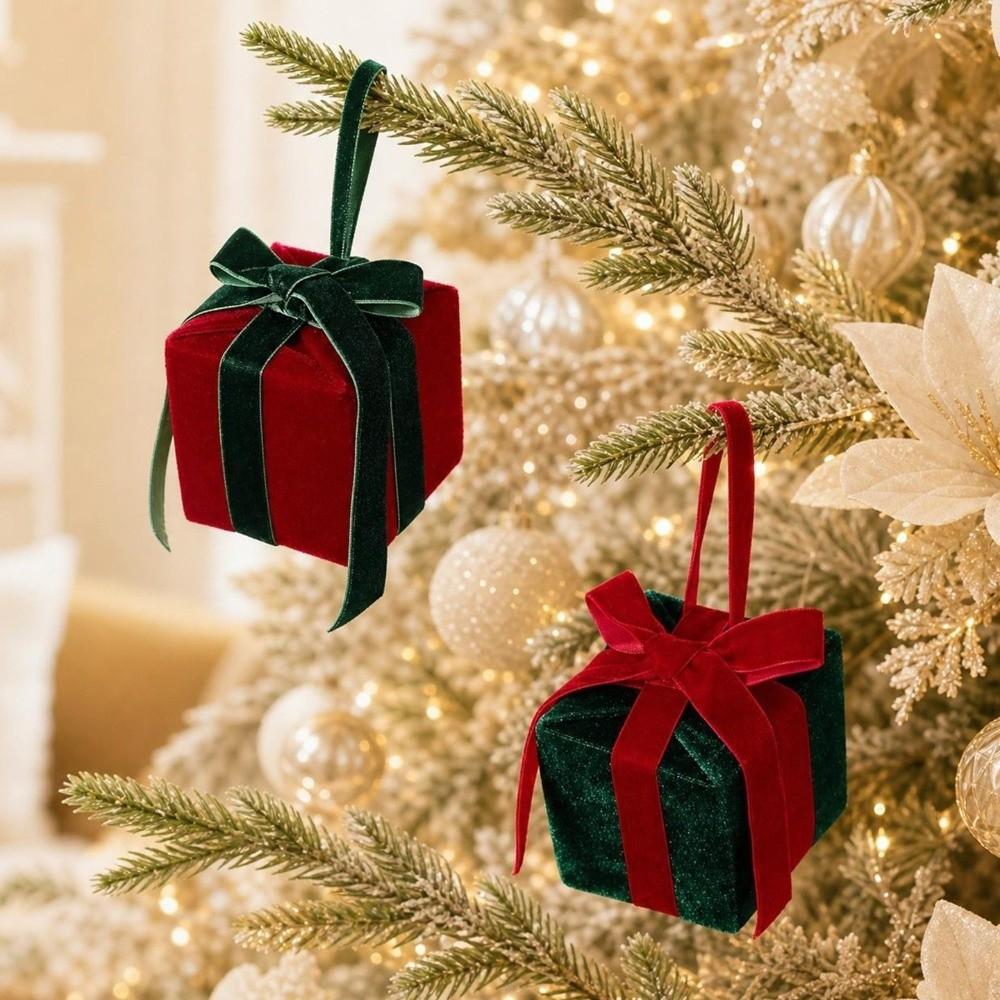 Bow Christmas Tree Decoration Velvet Gift Box Pendant Scene Setup Desktop Ornaments Gift