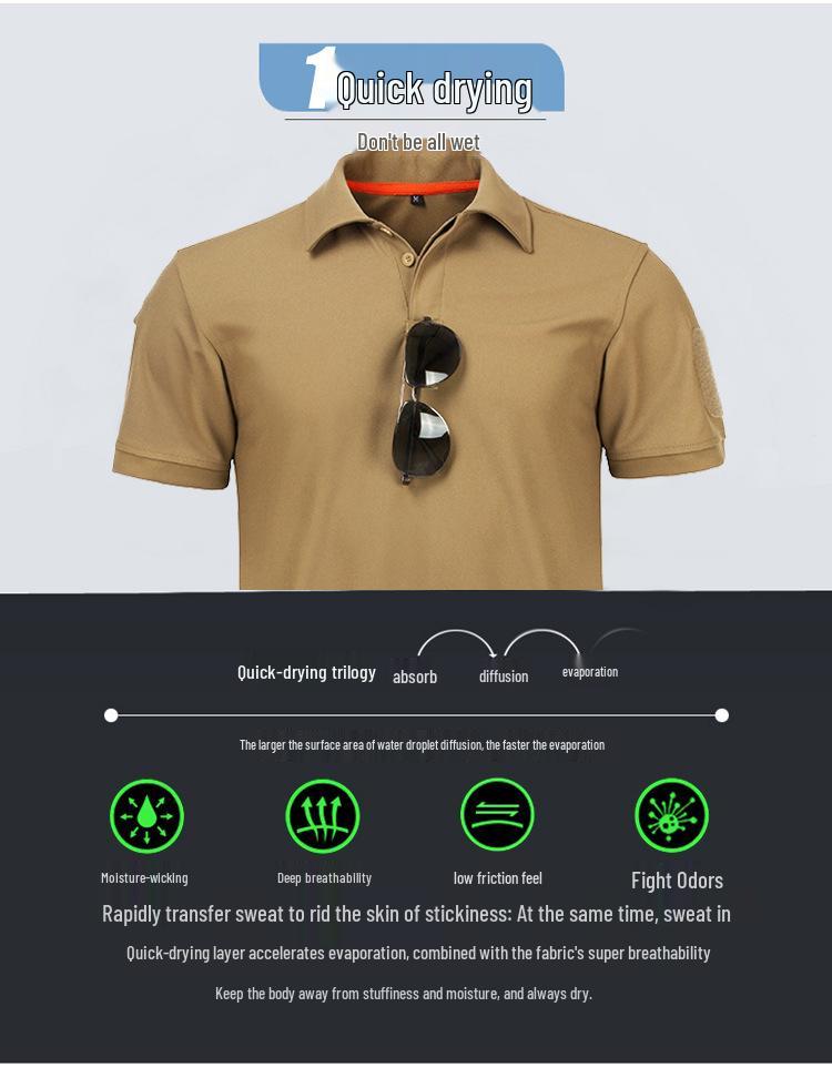 T-shirt Tactique à Séchage Rapide à Col Consul pour Homme, Manches Courtes, Anti-Transpirant, Tissu Élastique pour Usage Extérieur