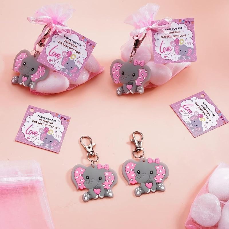 30Pcs Baby Shower Party Theme Keyring Elephant Shape Keychain Set Accessory