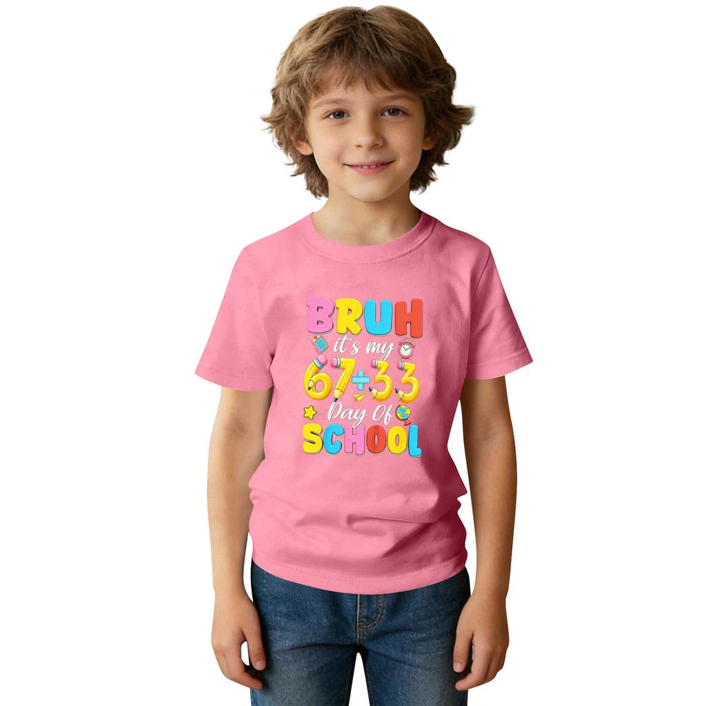 Roupas de Trabalho da Moda de Manga Curta com Gola Redonda, Tops Estampados Para CRIANÇA, Tops de Verão