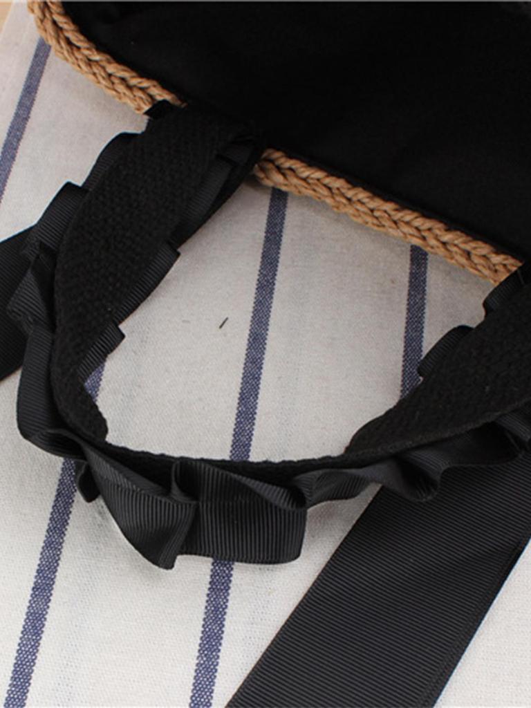 Women's Casual Beach Tote: Solid Color Handheld Paper Rope Bag with Ribbon Handle
