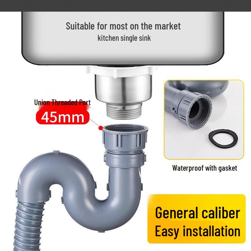 Flexible Kitchen Sink Drain Pipe Kit with S-Bend, 2-Pack