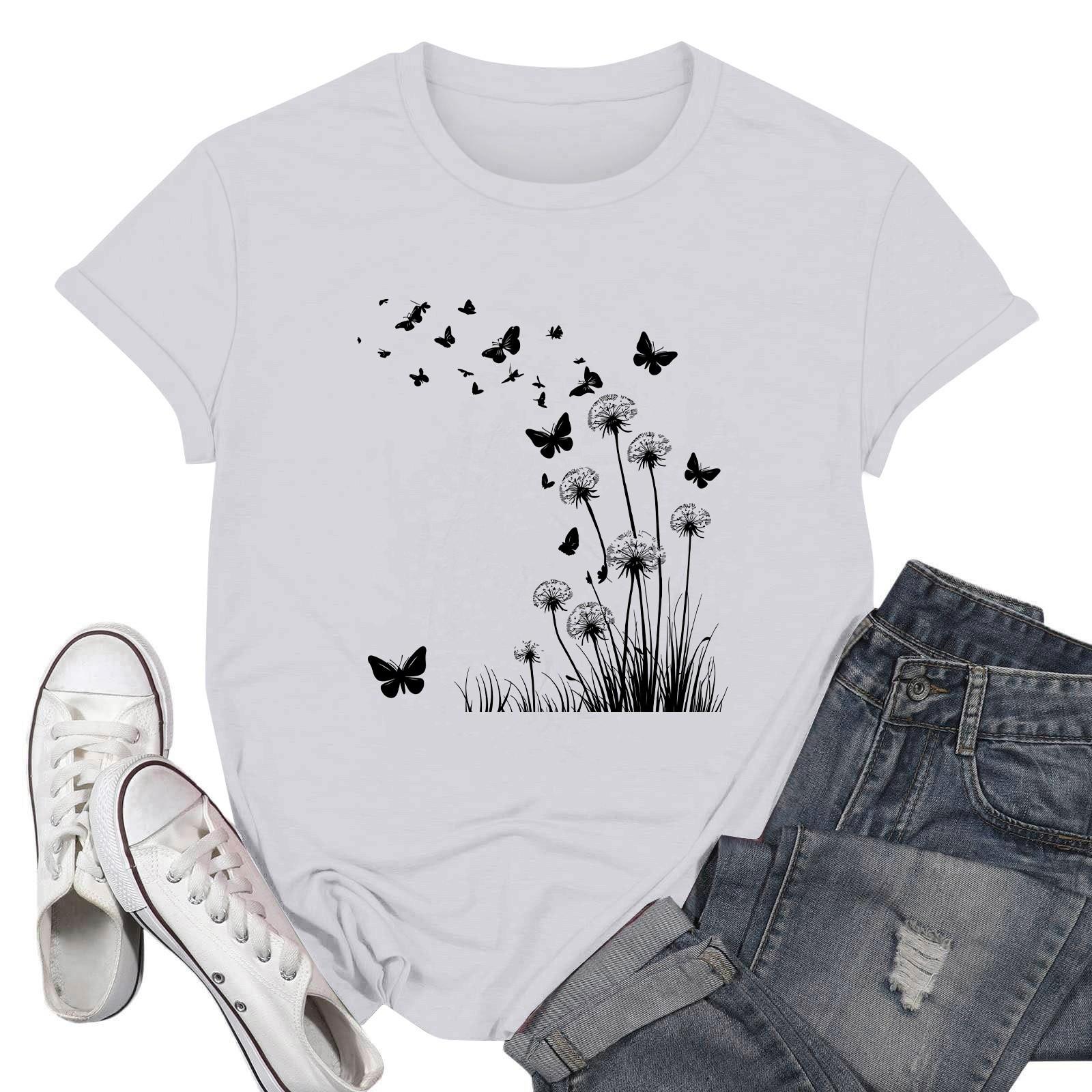 

Жіночі модні повсякденні пуловери з принтом і круглим вирізом з короткими рукавами XL білий