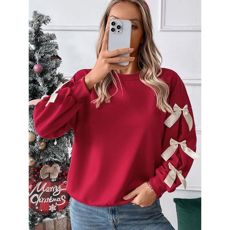 American Shiying Bows Decoration Long Sleeves Tops Female 2025 Winter New Design Sense Pullover Sweatshirt Female