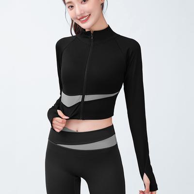 Spor Ceket kadın Kısa Sızıntı Göbek Ince Bahar Yoga Üst Koşu Çabuk Kuruyan Uzun Kollu Seksi Spor Giysileri