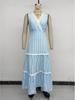 2026 European Striped Lace Patchwork Maxi Dress - Waist-Cinched, V-Neck, Sleeveless, Summer Style for Women
