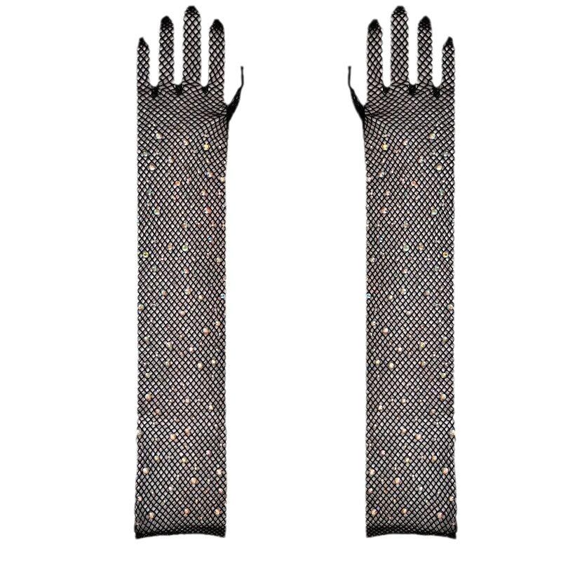 Europeiske og amerikanske mote diamant skinnende nettinghansker sexy fiskenetthansker fargediamant Halloween karnevalshansker
