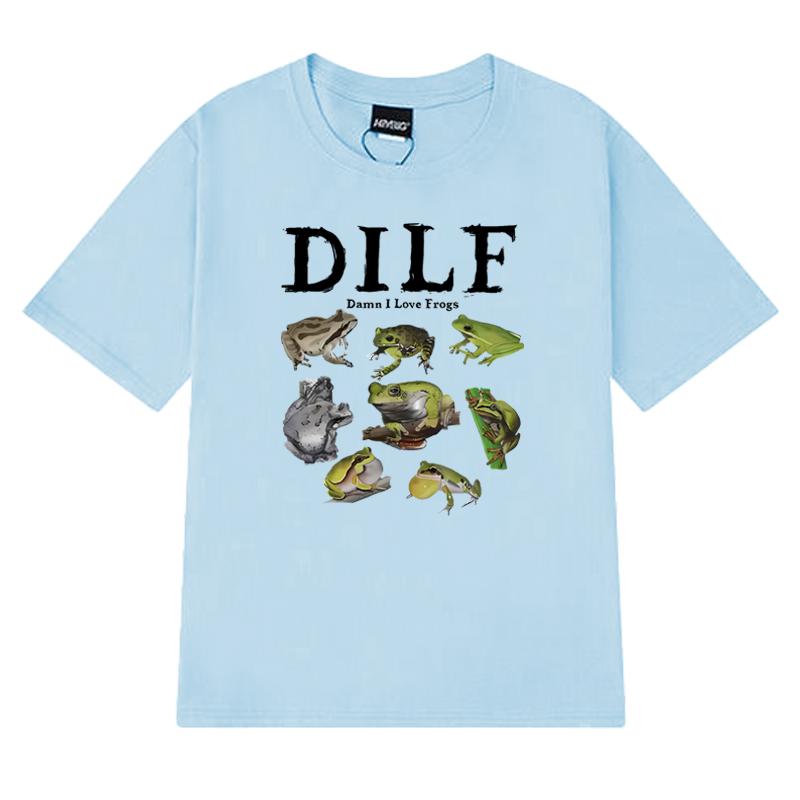Summer Funny Dilf Damn I Love Frogs Print T Shirt Unisex Harajuku Fashion Y2k Short Sleeve T-shirts Men Women 100% Cotton Tops