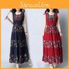 Women Summer Fashion Folk Style Cotton Linen Dress Embroidered Maxi Sleeveless