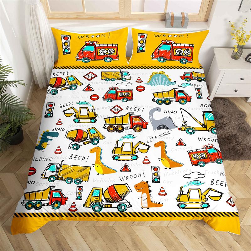 Kinder Graafmachine Dekbedovertrek Set Twin Jongens Apparatuur Vrachtwagens King Beddengoed Set Microvezel Bouwplaats Voertuig Auto Dekbedovertrek