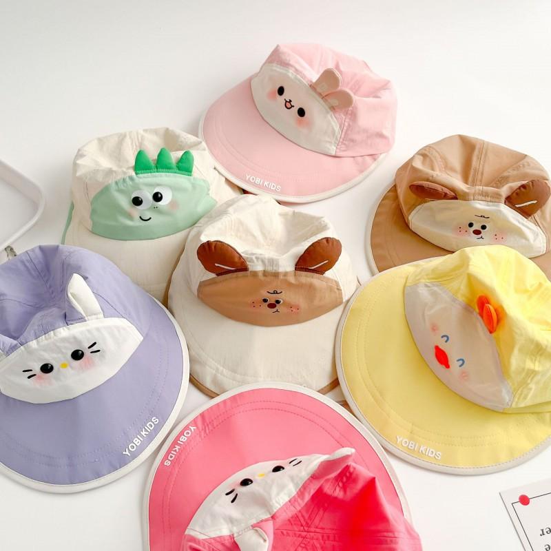 Kids Cartoon Sun Hat With Wide Brim UV Protection Bucket Cap Boys Girls Outdoor Wear