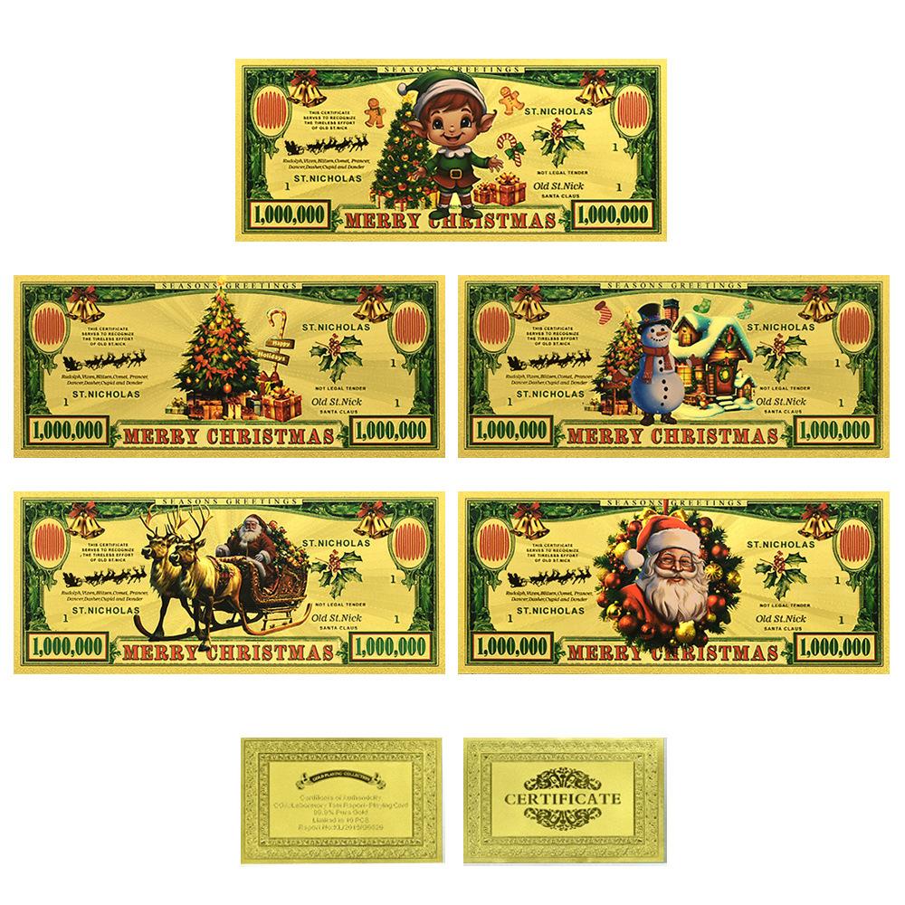 Christmas commemorative gold banknote collection set, decorated with plastic coin cards featuring Santa Claus reindeer snowman