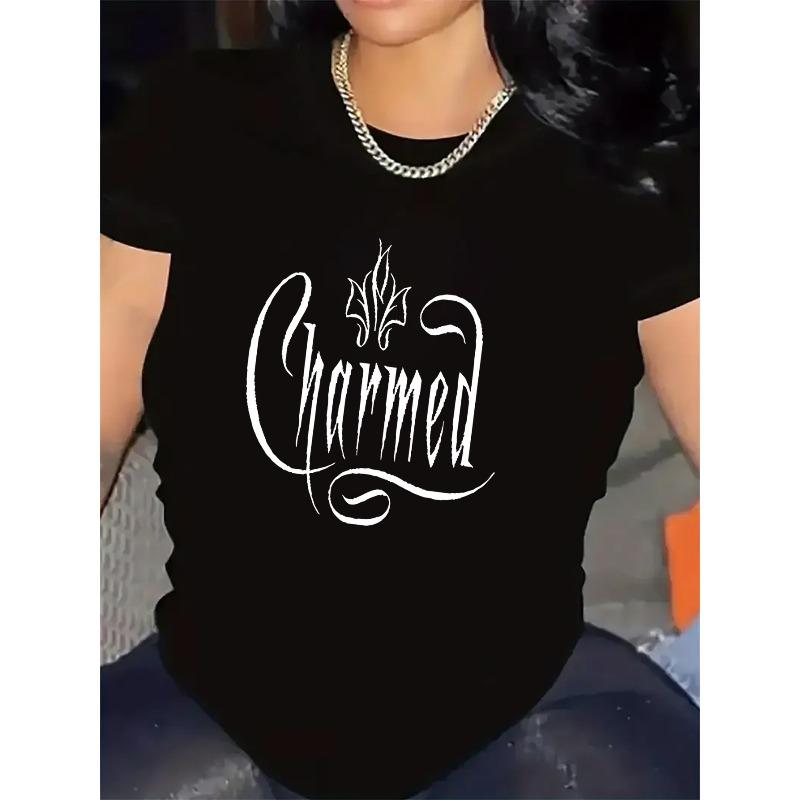 Short Sleeve T-Shirt for Women, Charmed Logo Design, Polyester Fabric, Lightweight and Durable, Perfect for Casual Wear at Home or Restaurant