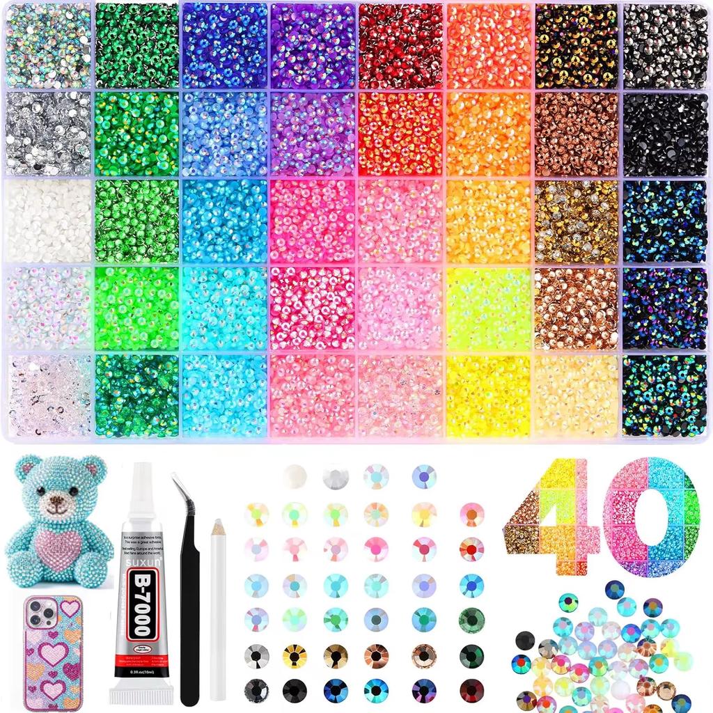40 Colors Jelly Resin Bedazzling Kit,3mm Flatback Gems Bedazzler Kit with Rhinestones &B7000 Glue & Tools for Crafts,Nails,Shoes