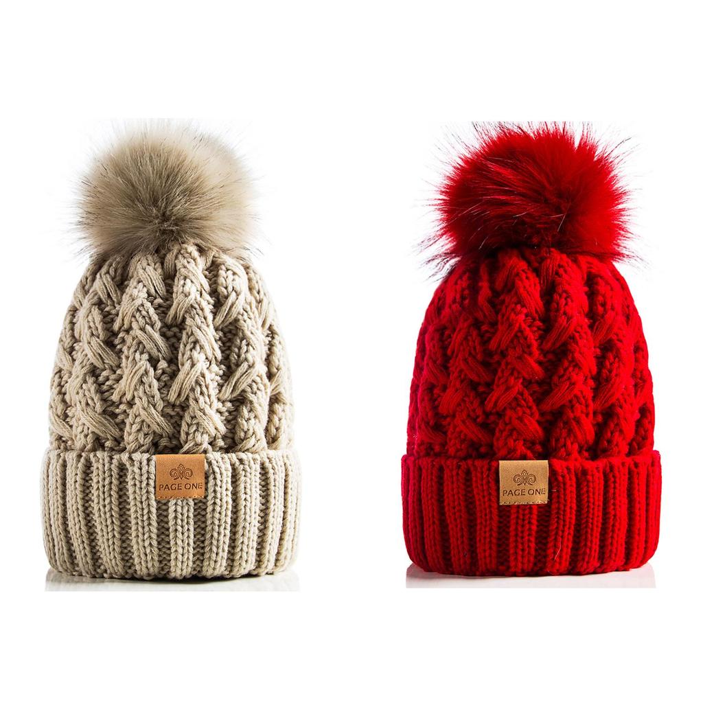 Women's Winter Warm and Thick Knitted Hat, with Fleece Lining Inside, Two-piece Set