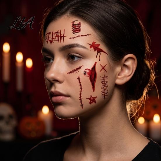 Waterproof Body Art Transfer 30Pcs Halloween Scar Tattoo Stickers, Realistic Fake Wound Decals for Cosplay Special Effects Makeup Face Body,