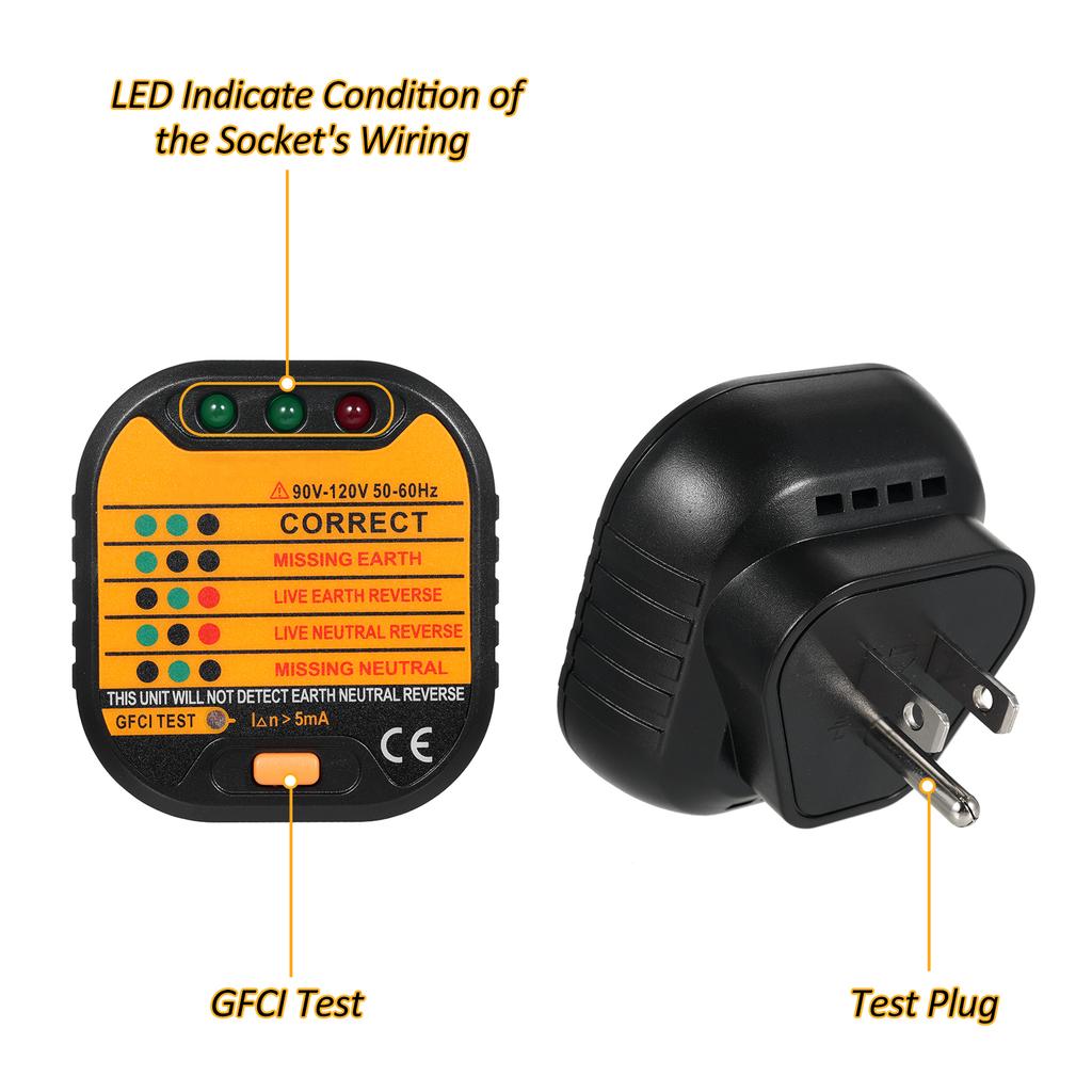 Socket Tester Portable Plug Outlet Circuit Tester Polarity Voltage Tester Socket Finder Electric Socket Outlet Voltage Tester Outlet Detector
