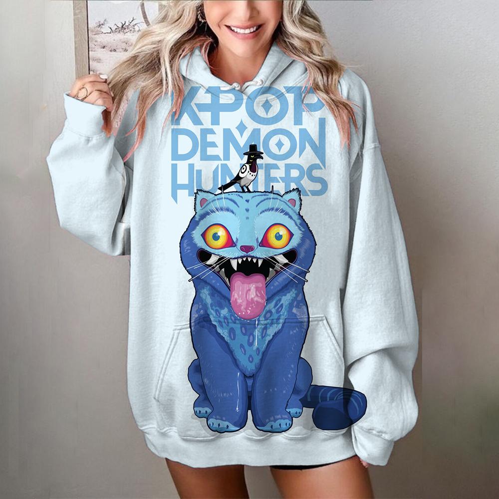 Casual Women's Hoodies Kawaii KPop Demon Hunters Prints Pullover Comfortable Oversize Hoodies Autumn Soft Clothes