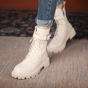 Martin boots women's medium boots new thin velvet heightened flat-bottomed thick-soled short boots locomotive knight boots women's boots